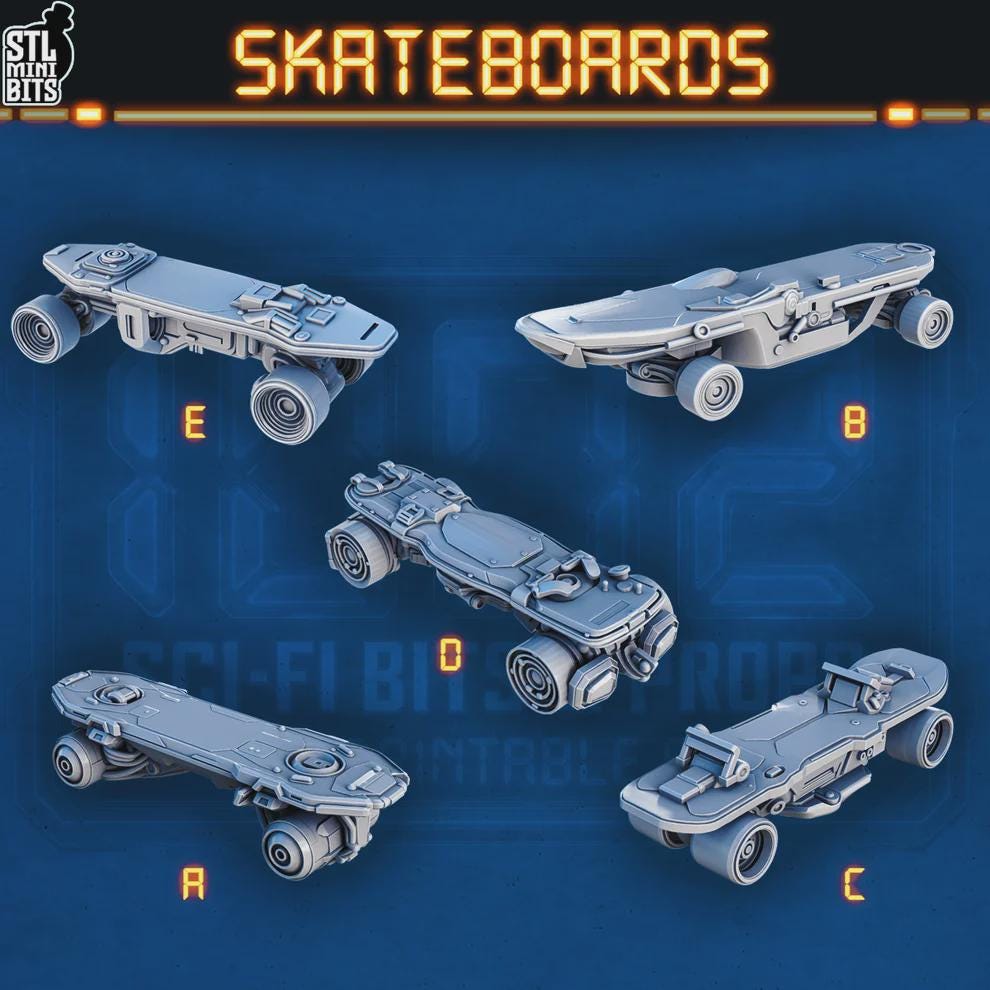 
Sci-fi skateboard miniature set