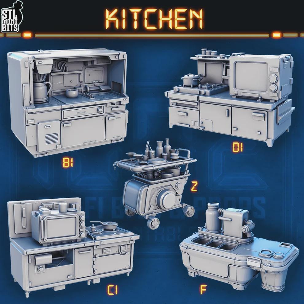
Sci-fi miniature kitchen unit set