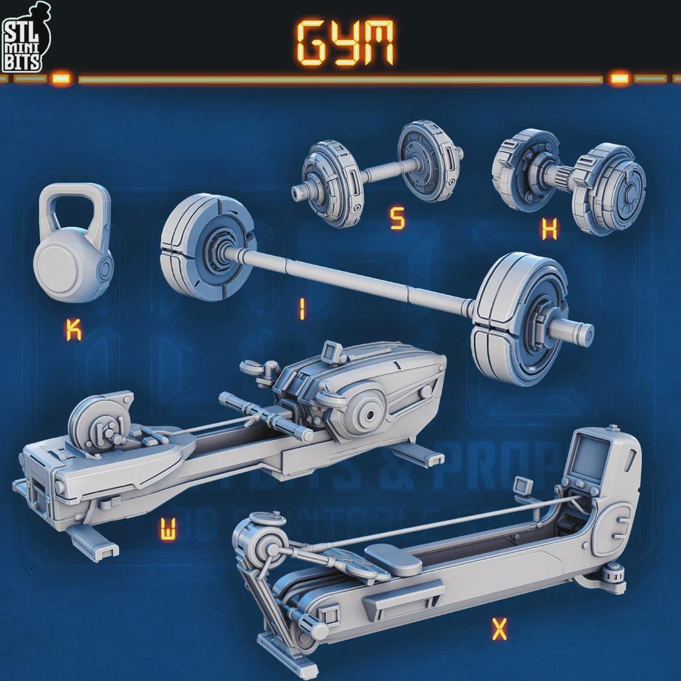 
Sci-fi gym equipment set 4 miniatures