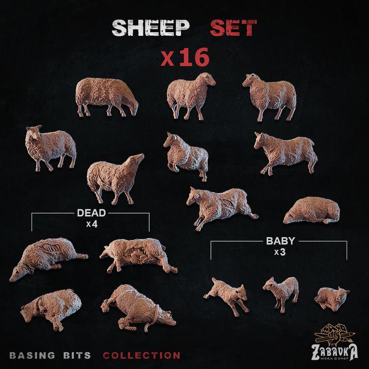 
16 piece grey resin sheep miniature set