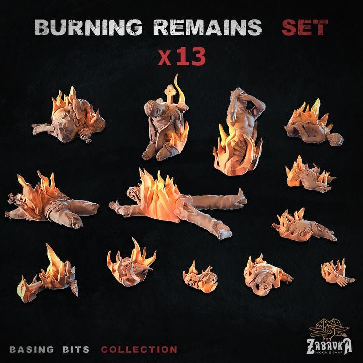 
13 piece grey resin Burning Remains terrain set