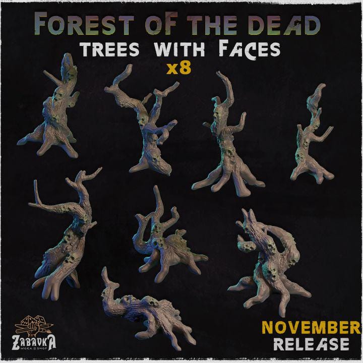 
8 piece Trees With Faces grey resin set