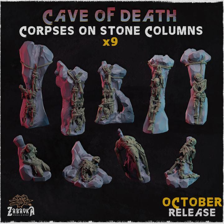 
9pc Corpses on Stone Columns miniature terrain