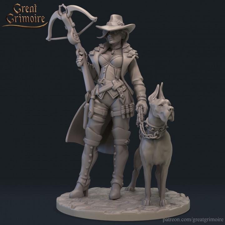 
Dana female hunter and dog miniature set