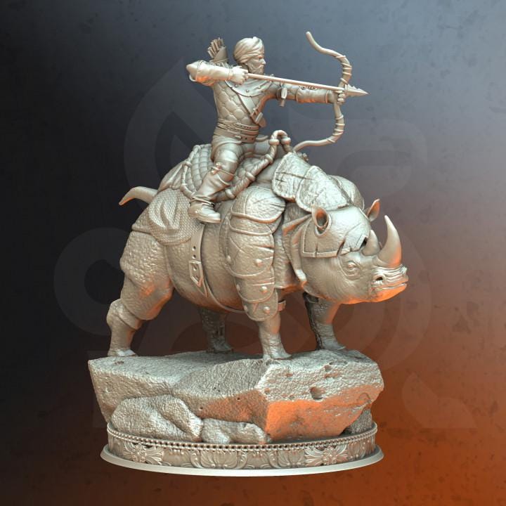 
Warrior mounted on armored rhinoceros miniature