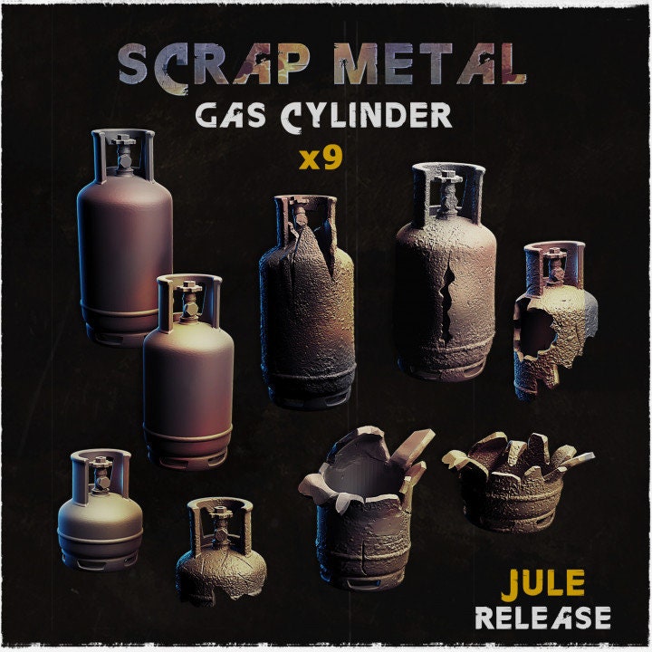 
Nine piece scrap metal gas cylinder terrain set
