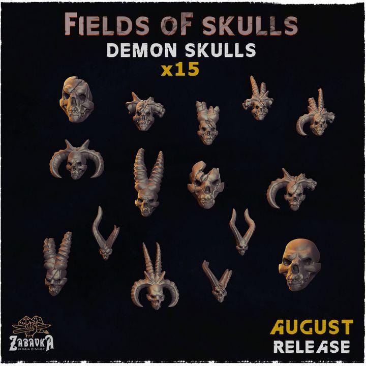 
15pc Demon Skulls DnD Dungeons and Dragons 28mm/32mm TTRPG Wargame Miniature Scatter Terrain Skull Scenery Fantasy Battle Demon SkullsZbW