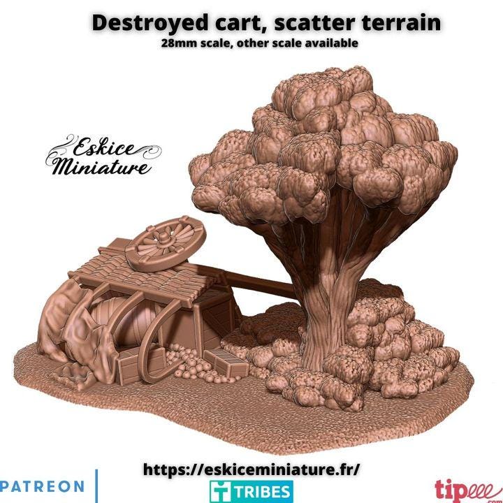 
Ruined wagon scatter terrain miniature