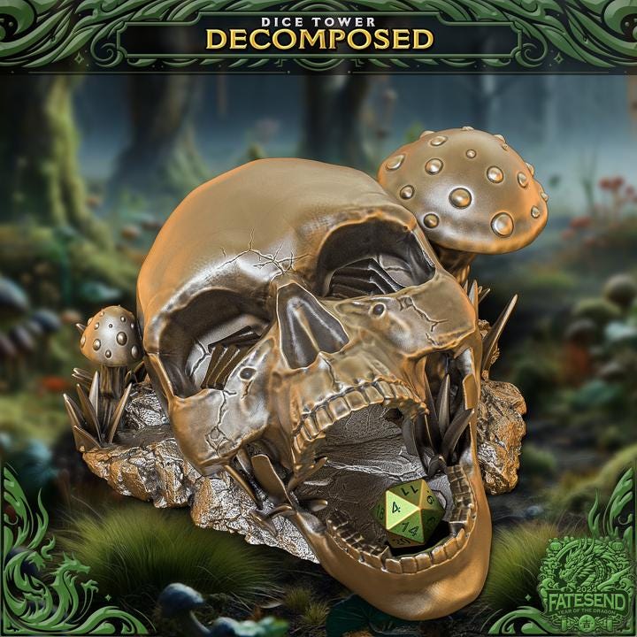 
Decomposed dice tower miniature