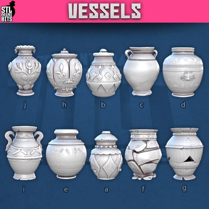 
10pc Vessels for Dungeons and Dragons 28mm/32mm Basing Bits DnD Terrain Scenery Scatter D&D TTRPG Mini Basing Material Pot Miniatures - STL